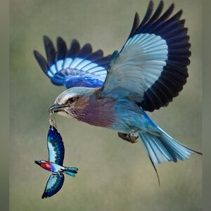 Handpainted lilac breasted roller bird earrings, sterling wires African birds